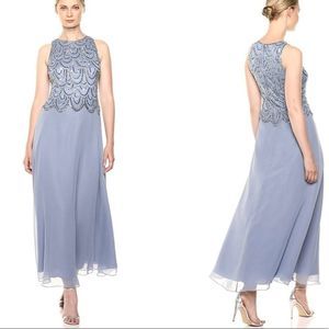 J Kara Women's Sleeveless Beaded Pop Over Dress with Scarf